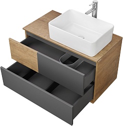 Акватон Мебель для ванной Терра 85 дуб кантри/антрацит с раковиной Mila – фотография-3